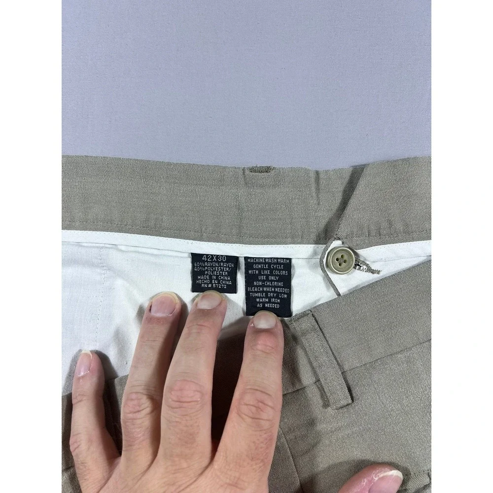 J. Ferrar Men's Pleated Dress Pants 42x30 Tan Khaki Cuffed Wide Leg Trousers - Picture 4 of 10